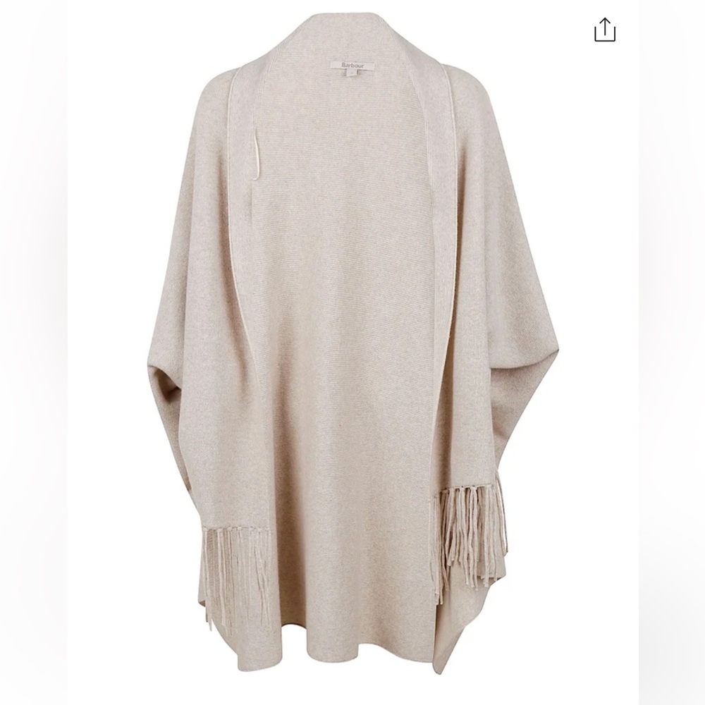 Barbour Tabitha Wool Fringe Cardigan Sweater Cape - Picture 2 of 10